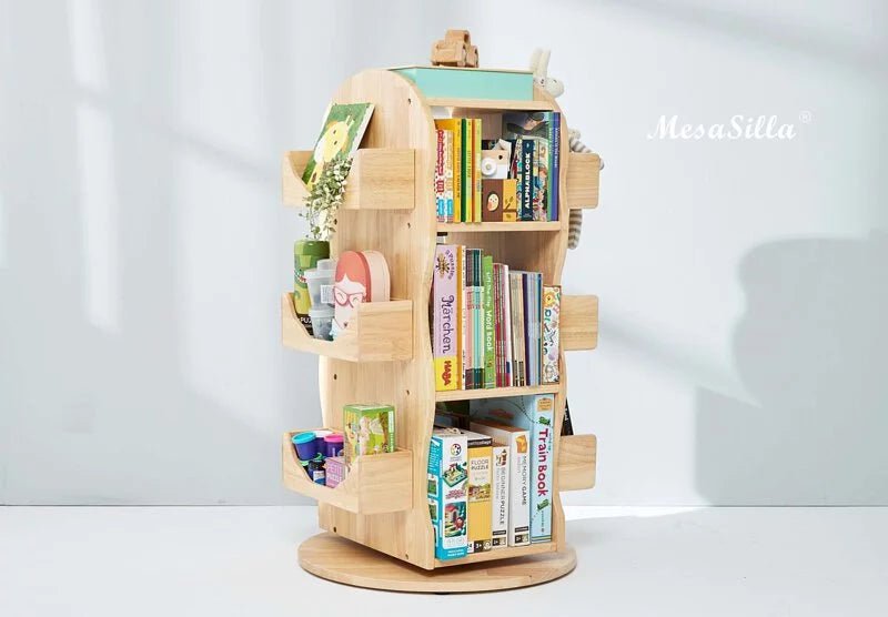 MesaSilla 360° Rotating Solid Wood Kids Bookshelf