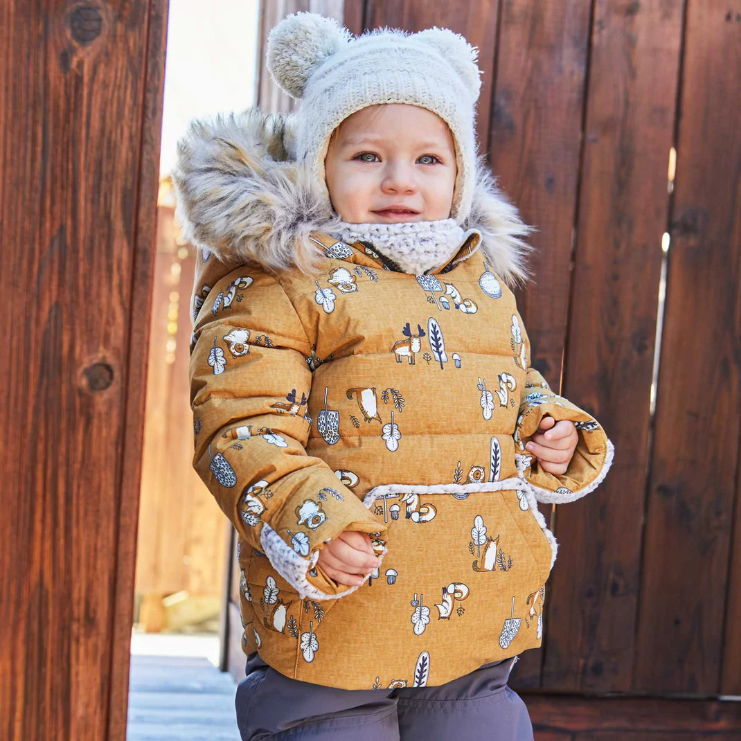Deux Par Deux Printed Woodland Animals Two Piece Baby Snowsuit Yellow