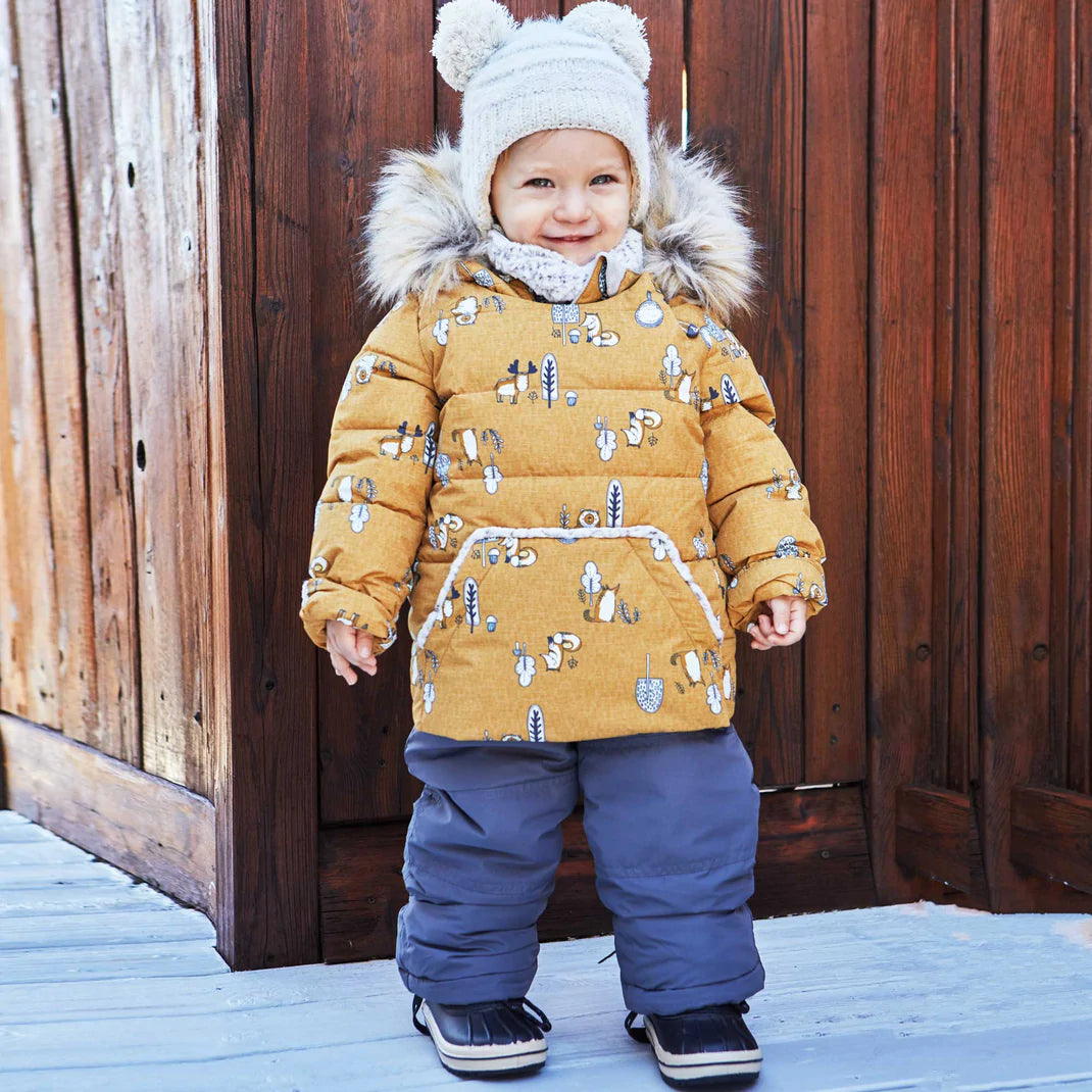Deux Par Deux Printed Woodland Animals Two Piece Baby Snowsuit Yellow