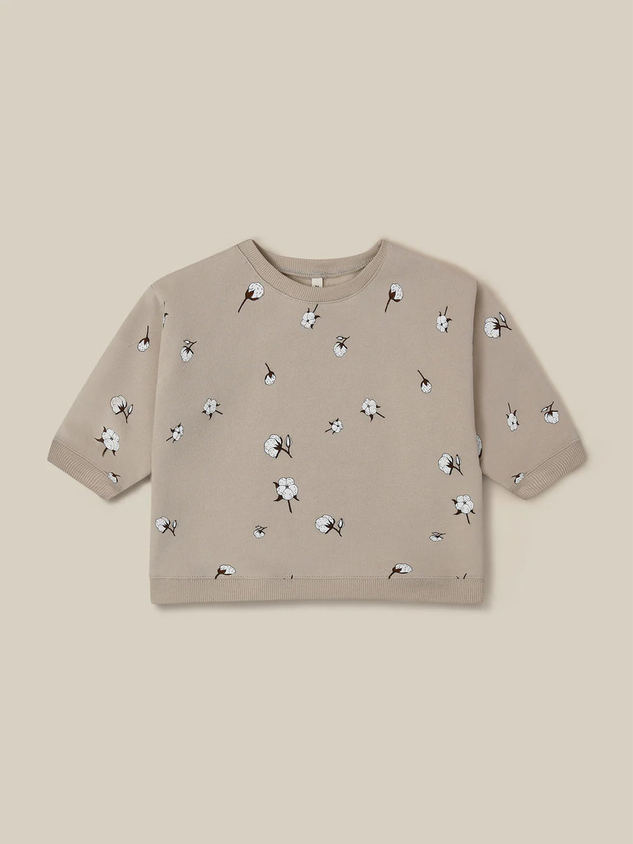 Taupe Organic Zoo Cottonfield sweatshirt with a small botanical print.
