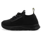 Black Jan & Jul knit-look shoe with black laces and a black sole, side view.