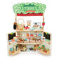 Woodland Stores play shop opened and stocked with pretend food and a toy cash register.
