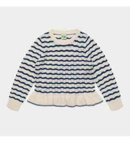 FUB Pointelle Tee, ecru/deep indigo