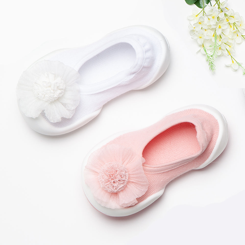 Flat - Pompom Flower | Ruffle Baby Shoes