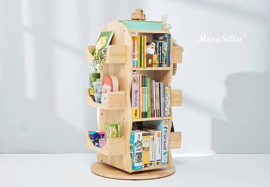 MesaSilla 360° Rotating Solid Wood Kids Bookshelf