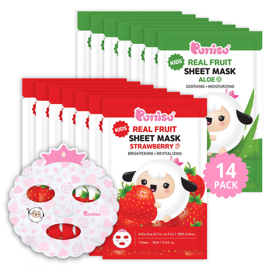 Puttisu Kids Real Fruit Sheet Mask Strawberry & Aloe Variety Set (14-Pack)