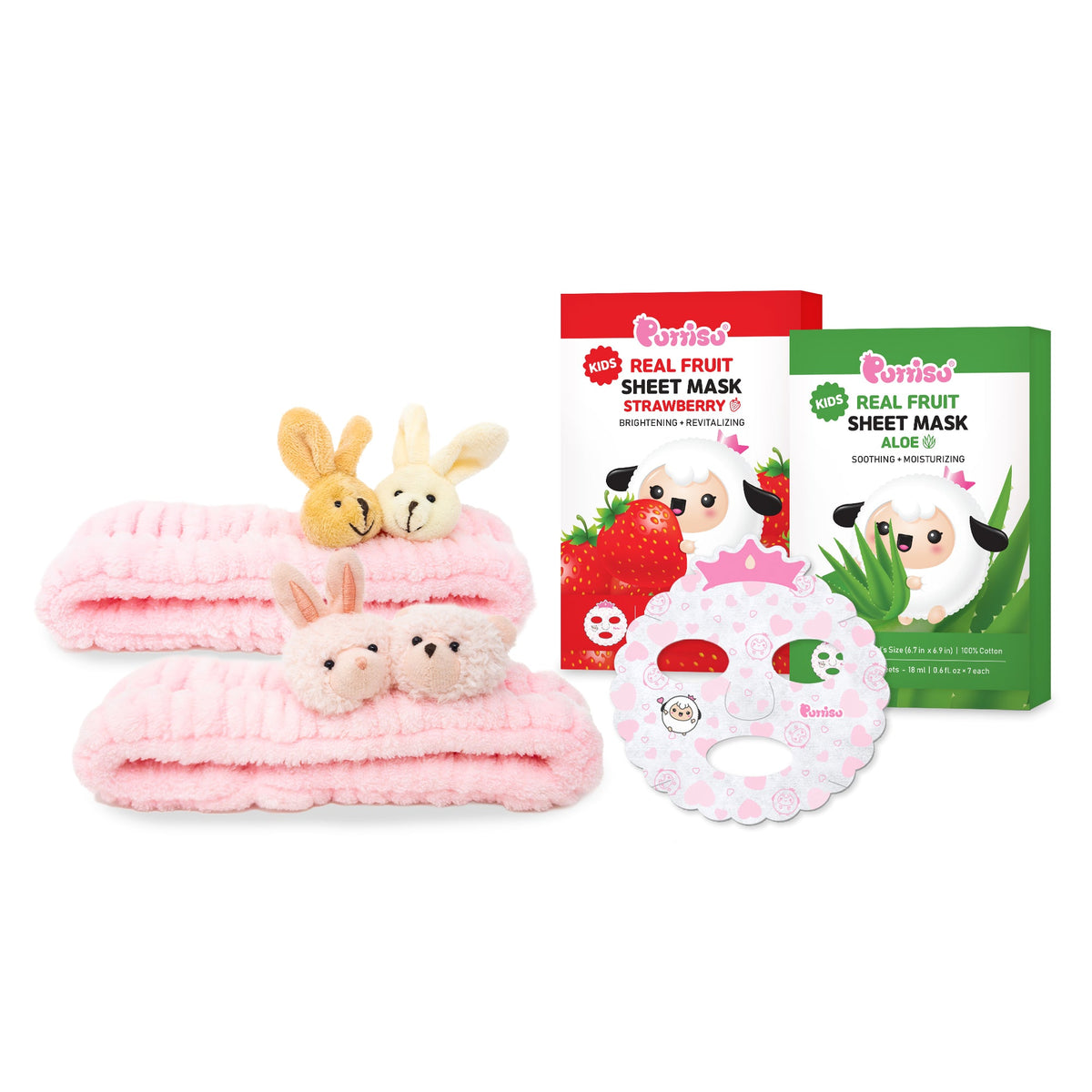 Puttisu Kids Bunny Friends Sheet Mask & Spa Headband Gift Set