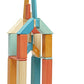 Tegu Sunset blocks arranged into a tall tower with a narrow spire.