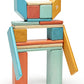 Tegu Sunset blocks arranged into a robot-like figure with raised ears and long arms.