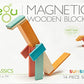 Tegu 14 Piece Sunset wooden block set packaging showing a tall block construction.