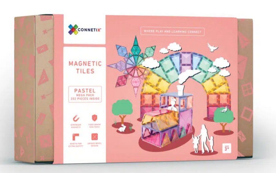 CONNETIX 202 Piece Pastel Mega Pack box with pastel tile constructions.